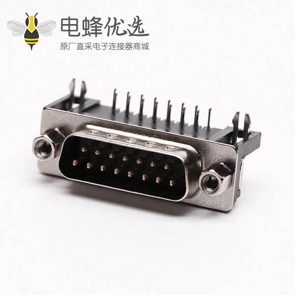 D-Sub15连接器插座公头弯式90&deg;黑胶铆锁接PCB板
