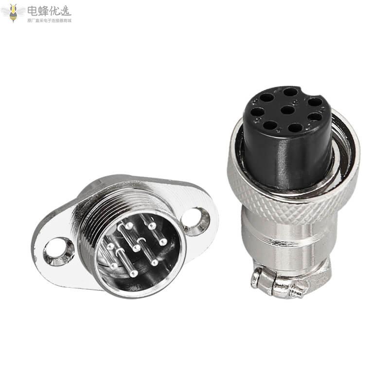 GX16航空插头插座 标准款 2孔菱形法兰安装 8芯公母对插连接器