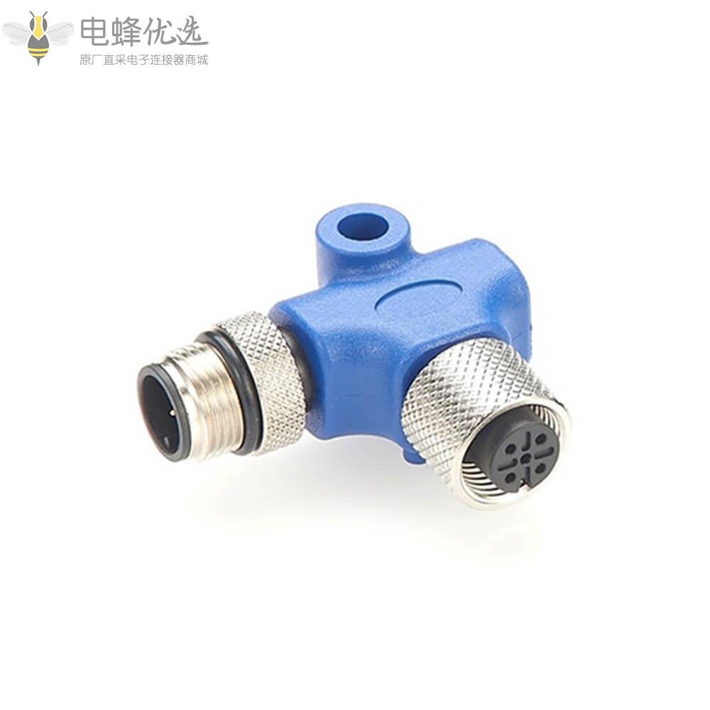90&deg;L型M12_5芯公头转5芯母头NMEA2000_Micro_C电缆连接器NMEA2000系统主干线连接头