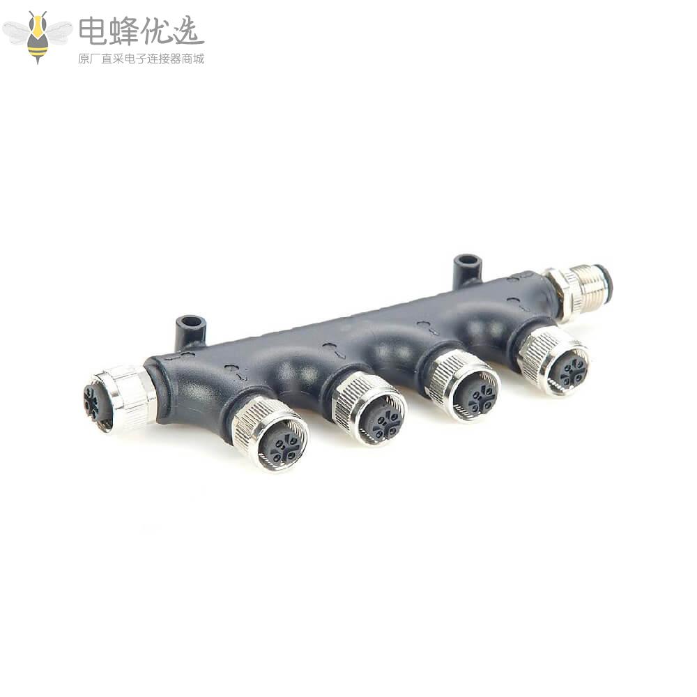 NMEA2000_T型6通转接头游艇使用一公转五母船舶接头M12_5芯航空插头