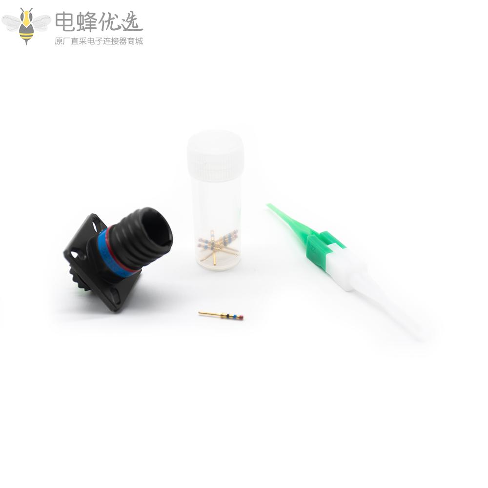 D38999连接器N键位9号壳体5芯方形法兰安装插座带针公头